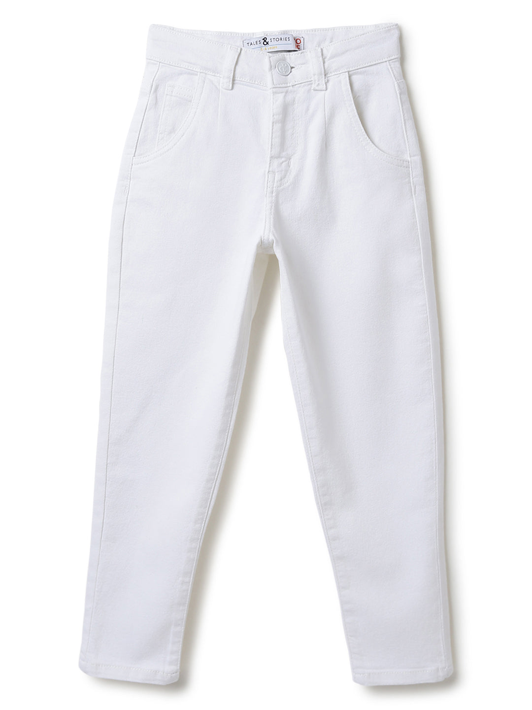 Girls Lycra Denim White Slouchy Fit Jeans
