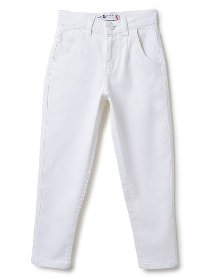 Girls Lycra Denim White Slouchy Fit Jeans