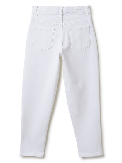 Girls Lycra Denim White Slouchy Fit Jeans