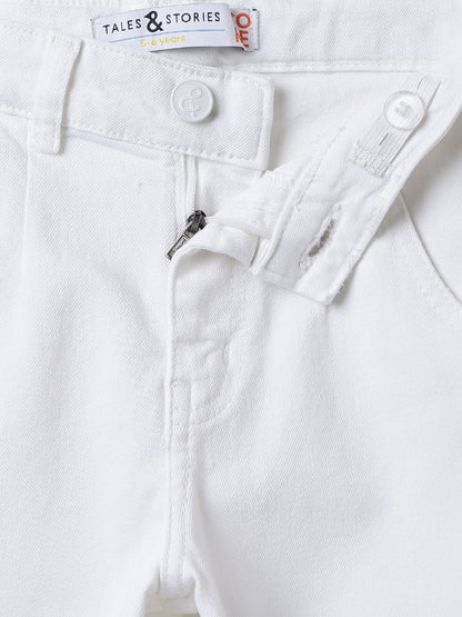 Girls Lycra Denim White Slouchy Fit Jeans