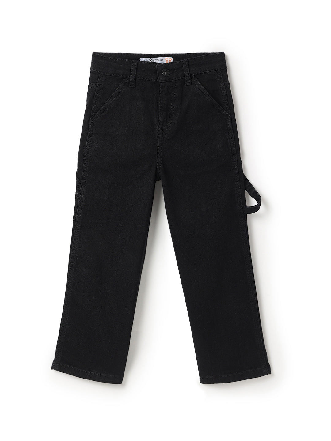 Boys Cotton White Shirt With Black Lycra Denim Solid Relaxed Fit Jeans