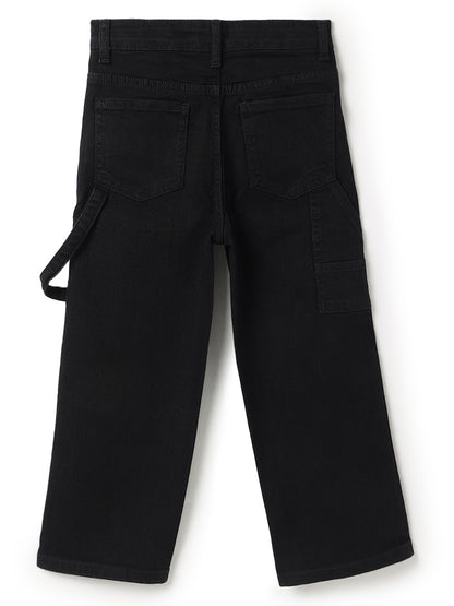 Boys Cotton Printed Red T-Shirt With Black Lycra Denim Solid Relaxed Fit Jeans
