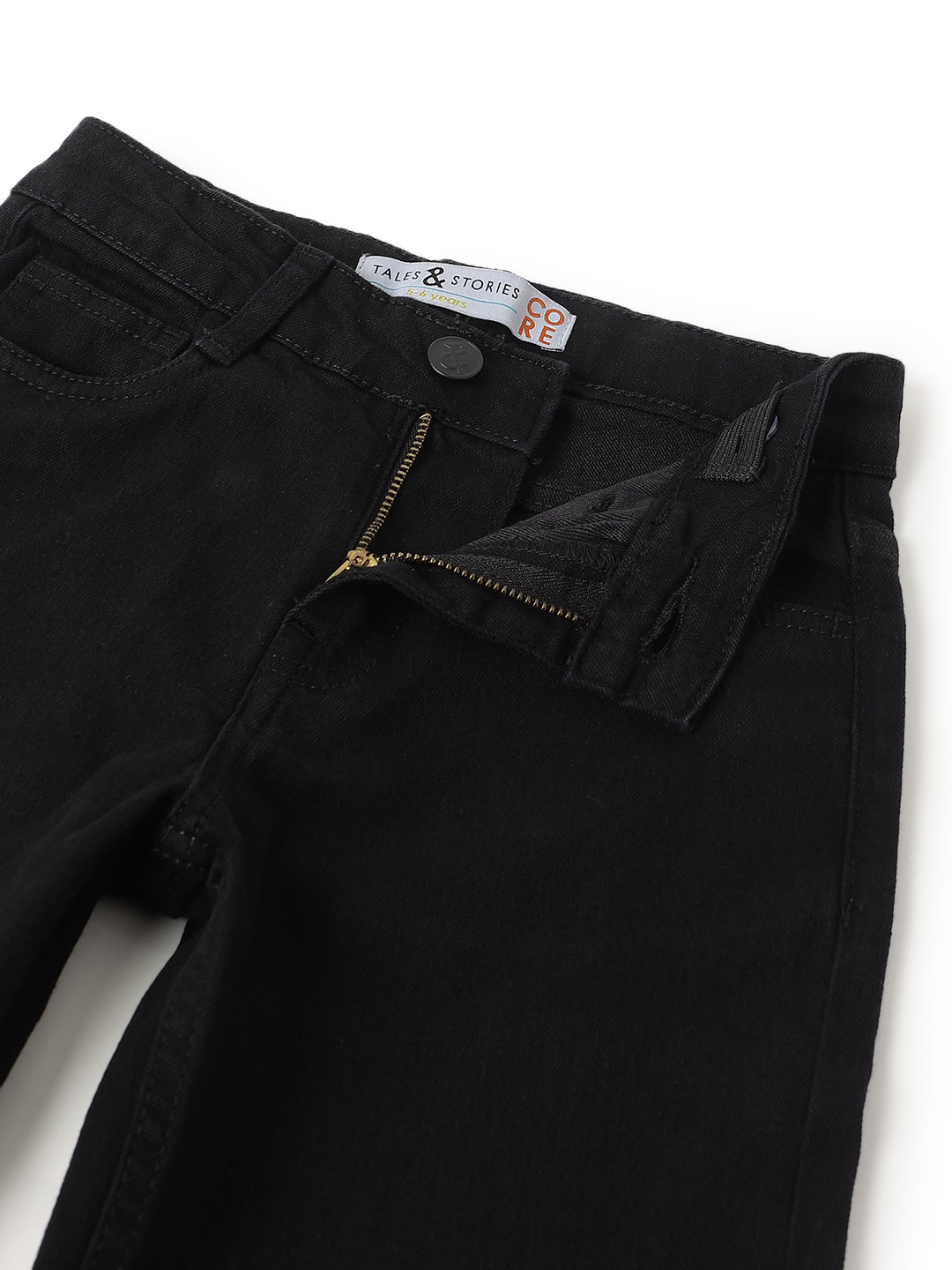 Boys Cotton Beige Shirt With Black Denim Washed Straight Fit Jeans