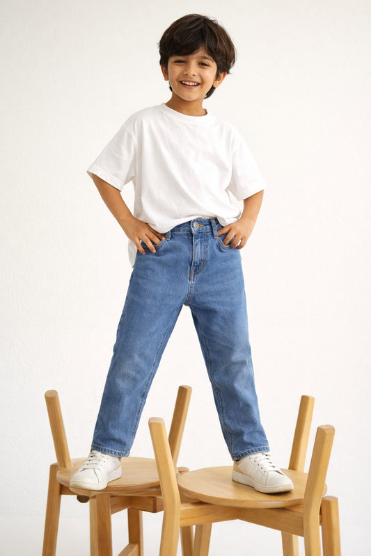 Boys Light Blue Denim Straight Fit Jeans
