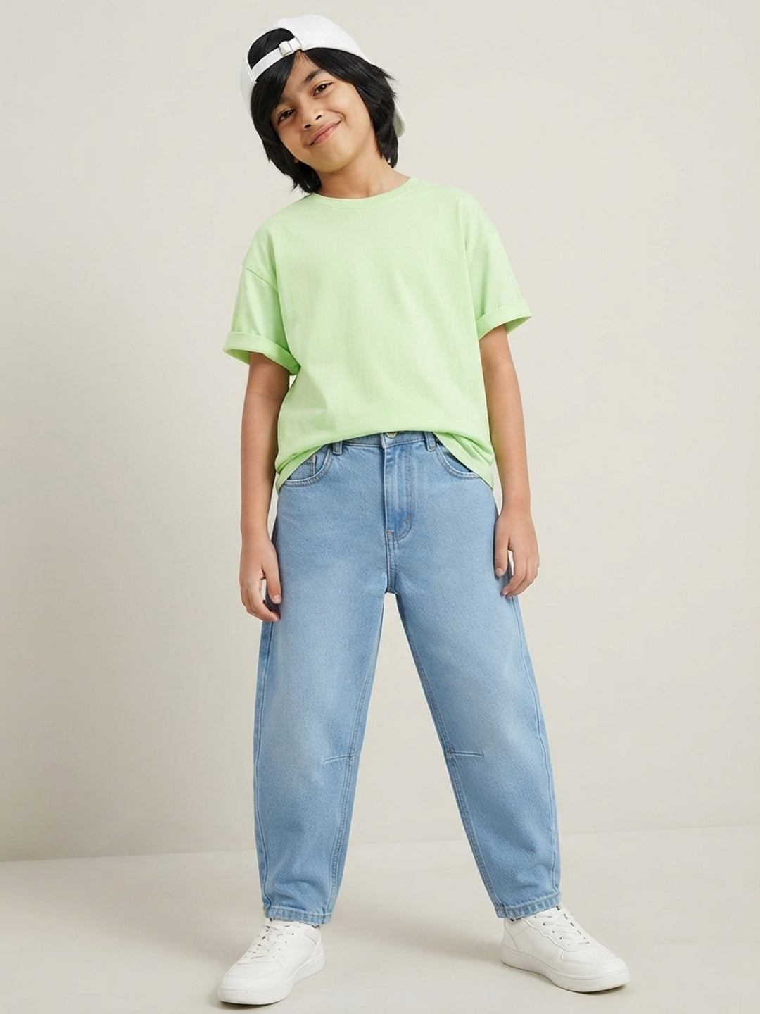 Boys Lycra Denim Blue Barrel Fit Jeans