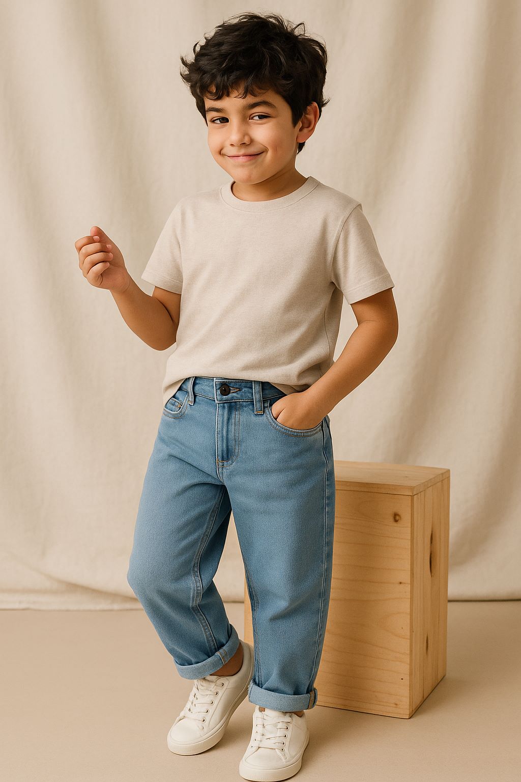 Boys Lycra Denim Blue Barrel Fit Jeans