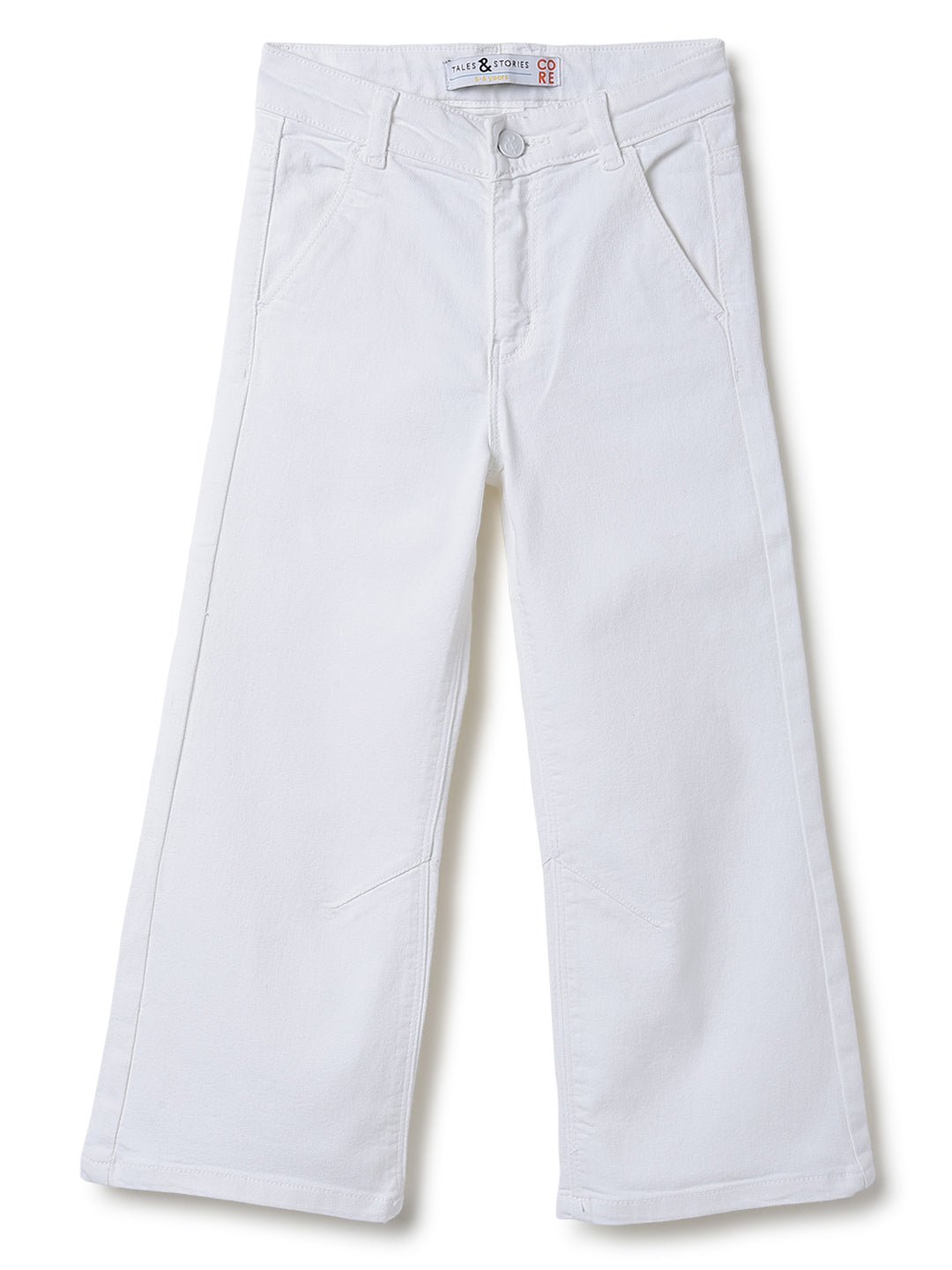 Girls Denim White Wide Leg Flared Jeans