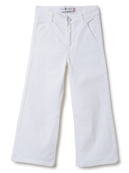 Girls Denim White Wide Leg Flared Jeans