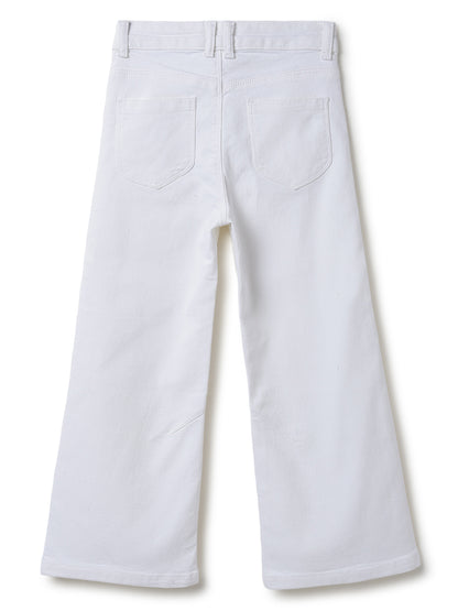 Girls Denim White Wide Leg Flared Jeans