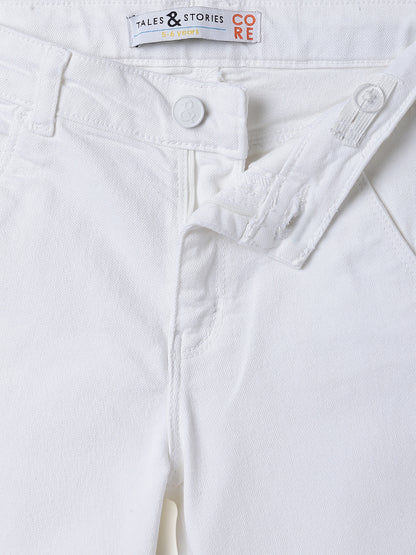 Girls Denim White Wide Leg Flared Jeans