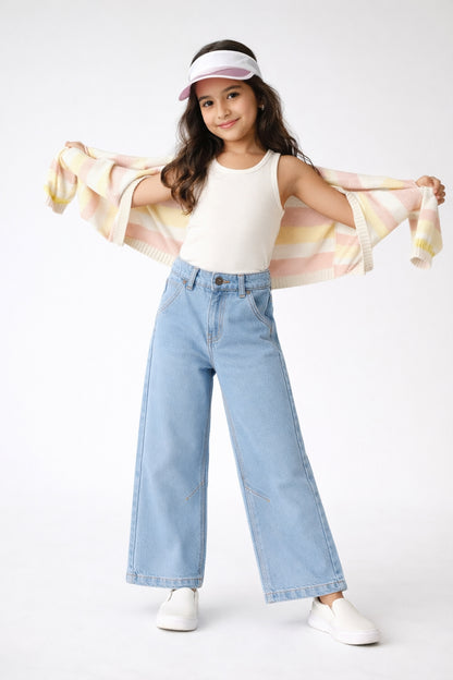 Girls Light Blue Denim Flared Fit Jeans