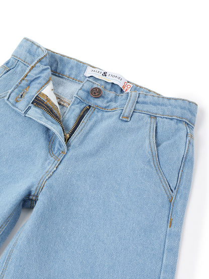 Girls Light Blue Denim Flared Fit Jeans