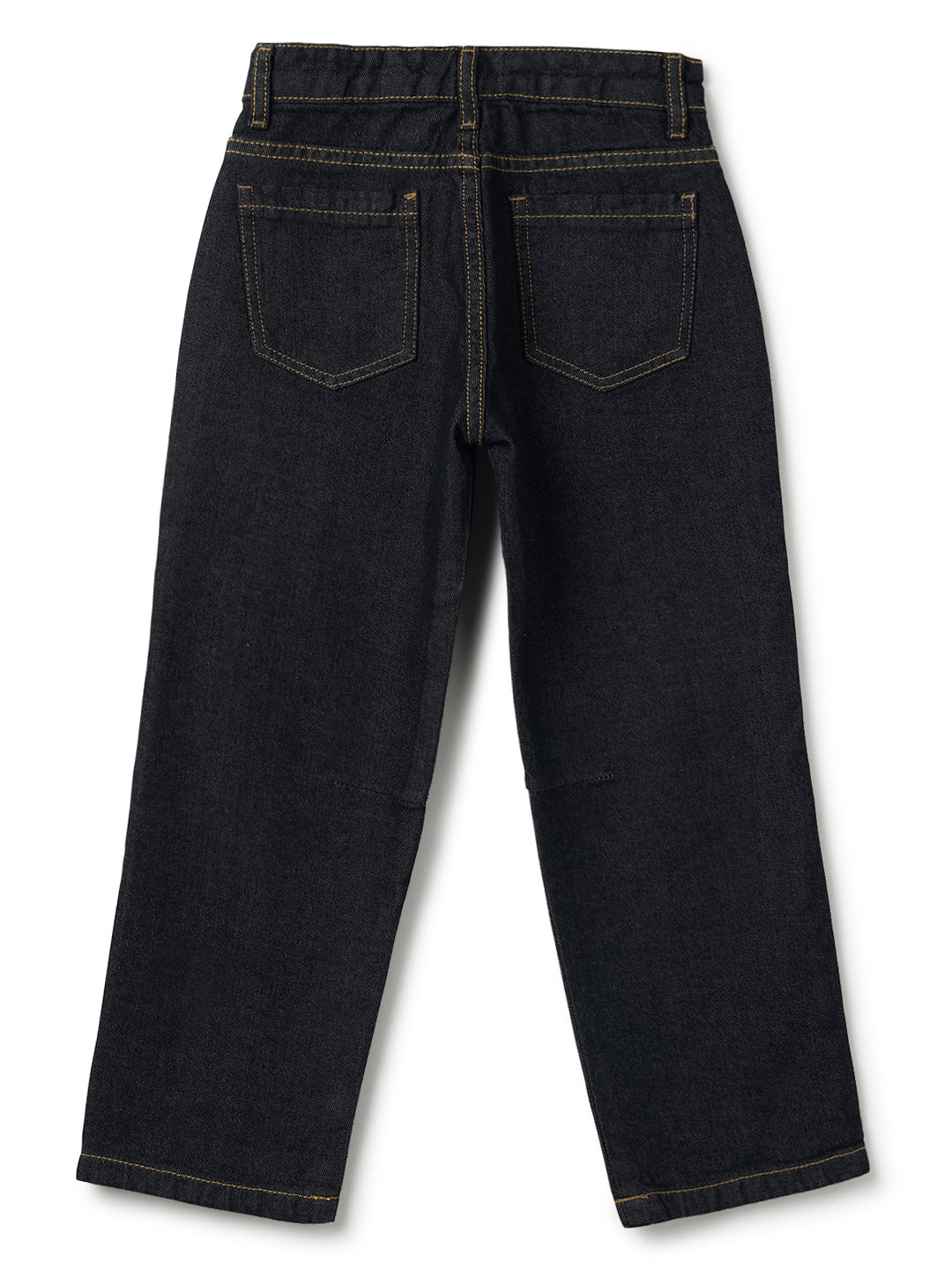 Boys Cotton Orange Stripes Printed Shirt With Black Denim Washed Regular Fit Jeans