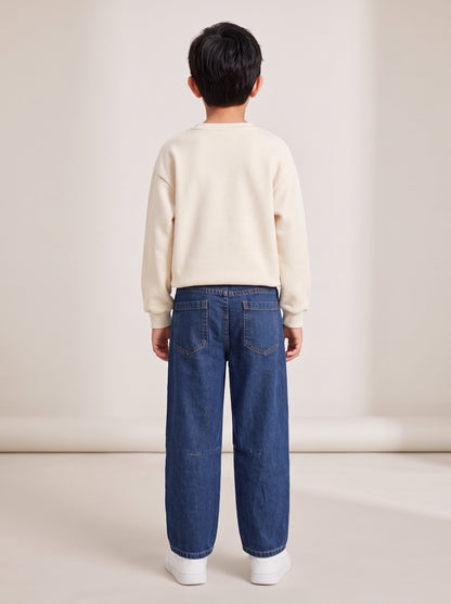 Boys Blue Cotton Washed Barrel Fit Jeans