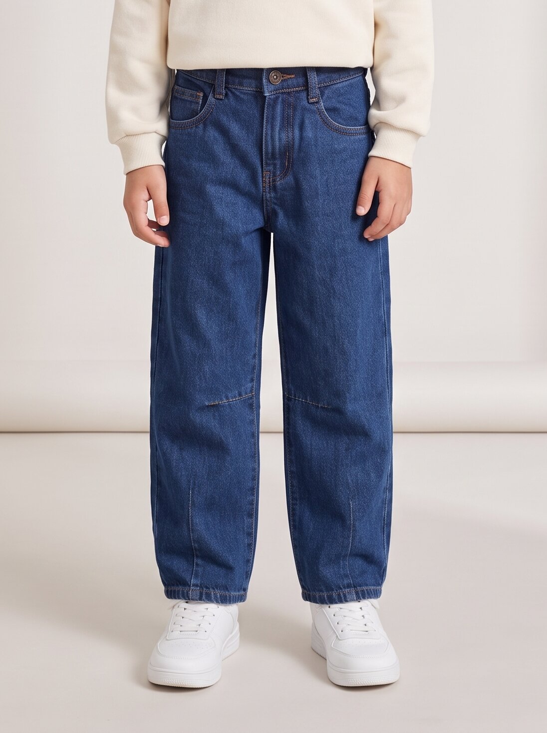 Boys Blue Cotton Washed Barrel Fit Jeans