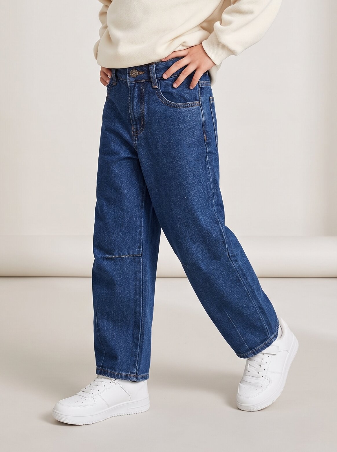 Boys Blue Cotton Washed Barrel Fit Jeans