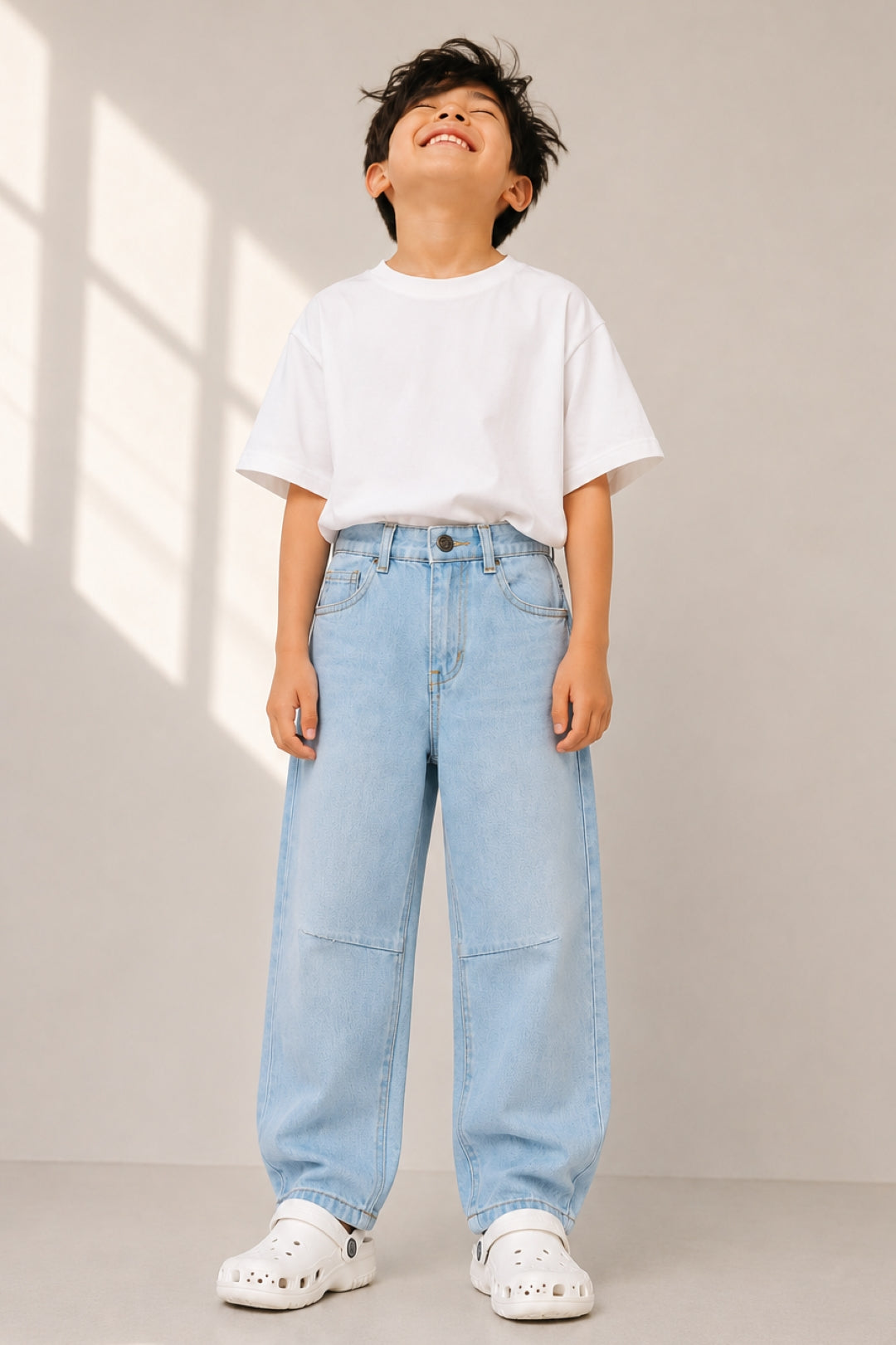 Boys Light Blue Barrel Fit Denim Jeans