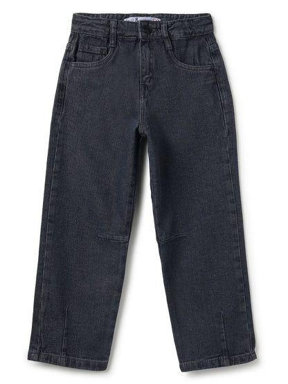Boys Cotton Orange Shirt With Grey Denim Washed Regular Fit Jeans