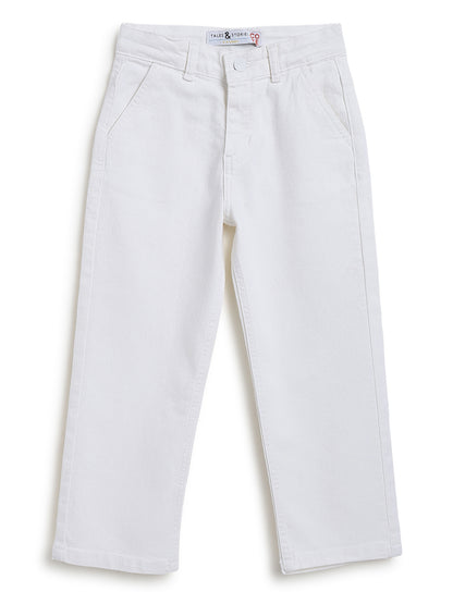 Boys & Girls Unisex White Stretchable Baggy Fit Denim Jeans