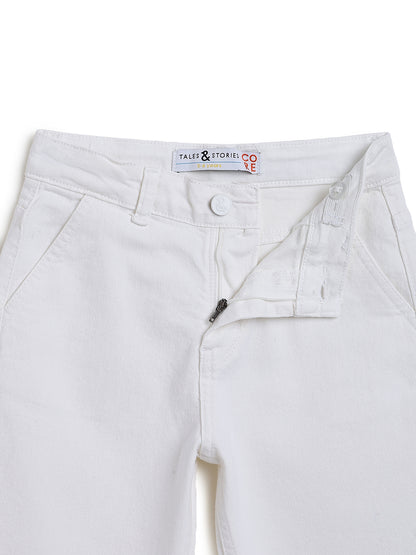 Boys & Girls Unisex White Stretchable Baggy Fit Denim Jeans