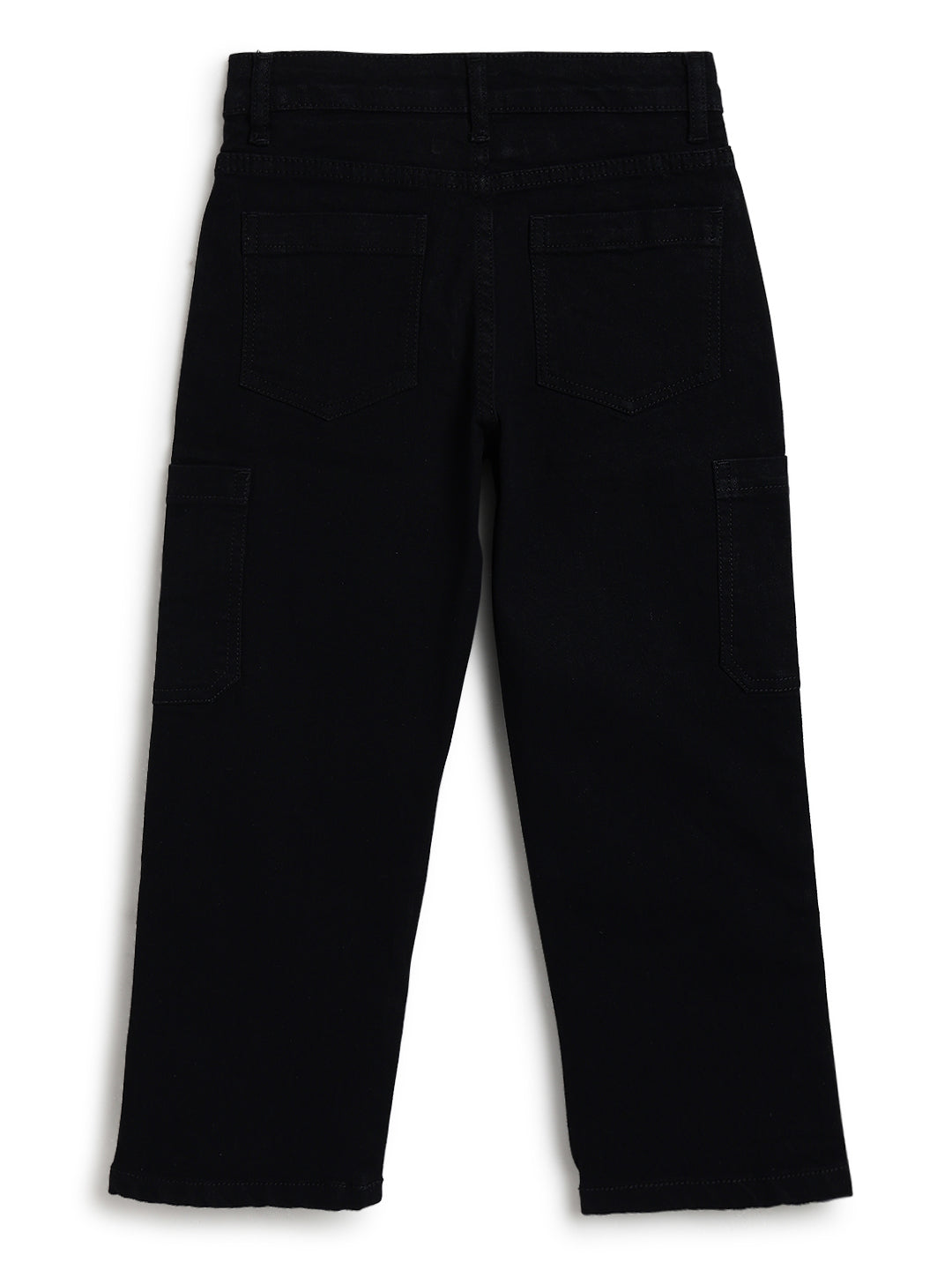 Boys & Girls Unisex Black Stretchable Baggy Fit Denim Cargo Jeans