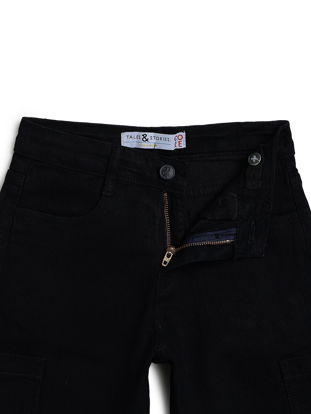 Boys & Girls Unisex Black Stretchable Baggy Fit Denim Cargo Jeans