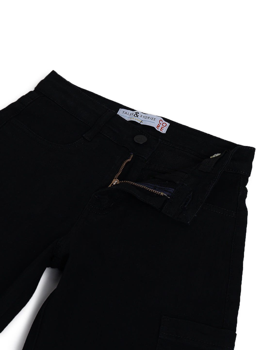 Boys & Girls Unisex Black Stretchable Baggy Fit Denim Cargo Jeans