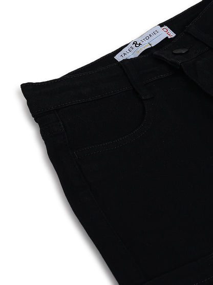 Boys & Girls Unisex Black Stretchable Baggy Fit Denim Cargo Jeans