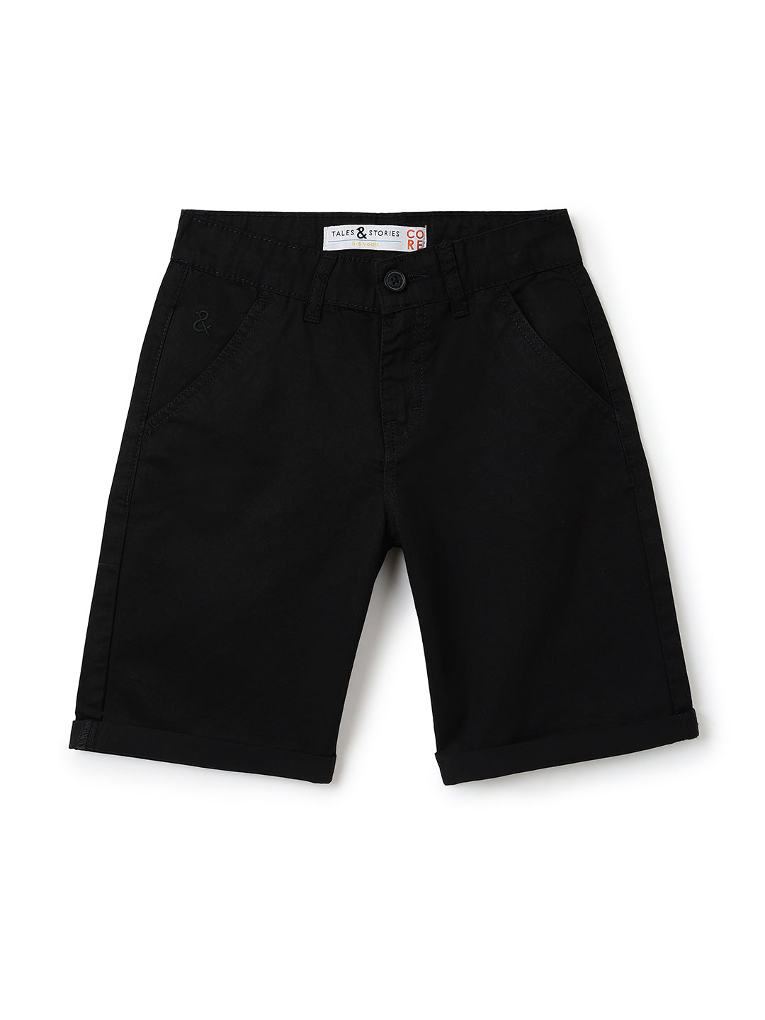 Boys Black Cotton Solid Bermuda Shorts