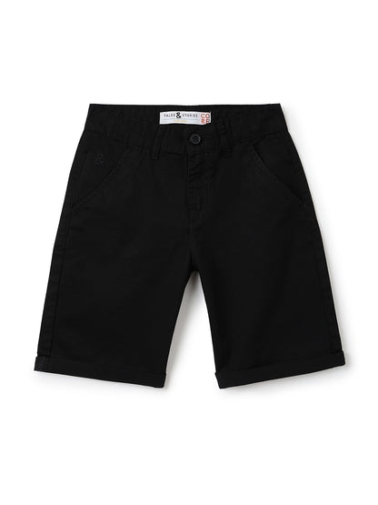 Boys Black Cotton Solid Bermuda Shorts