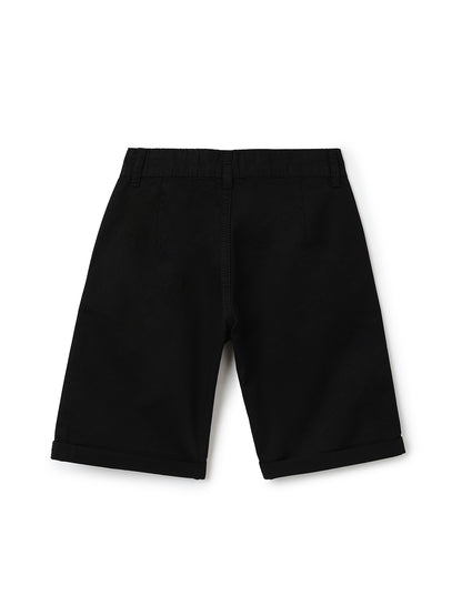 Boys Black Cotton Solid Bermuda Shorts