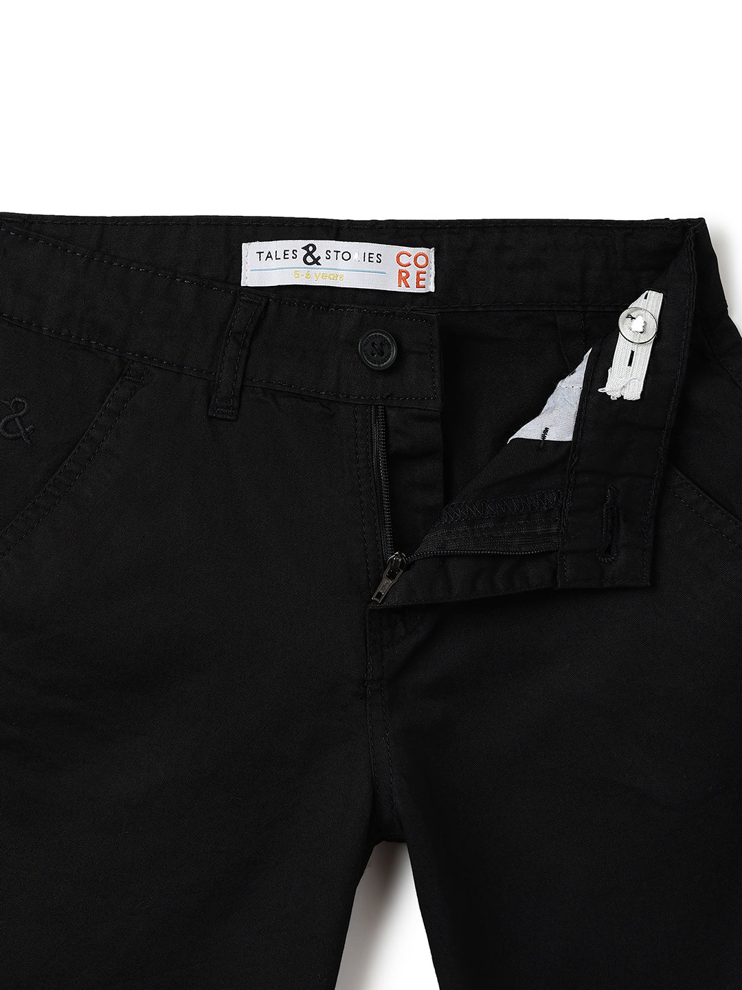 Boys Black Cotton Solid Bermuda Shorts