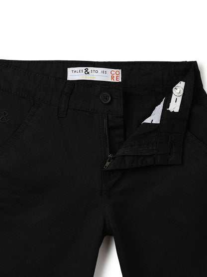 Boys Black Cotton Solid Bermuda Shorts