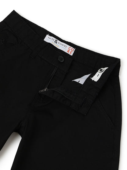 Boys Black Cotton Solid Bermuda Shorts