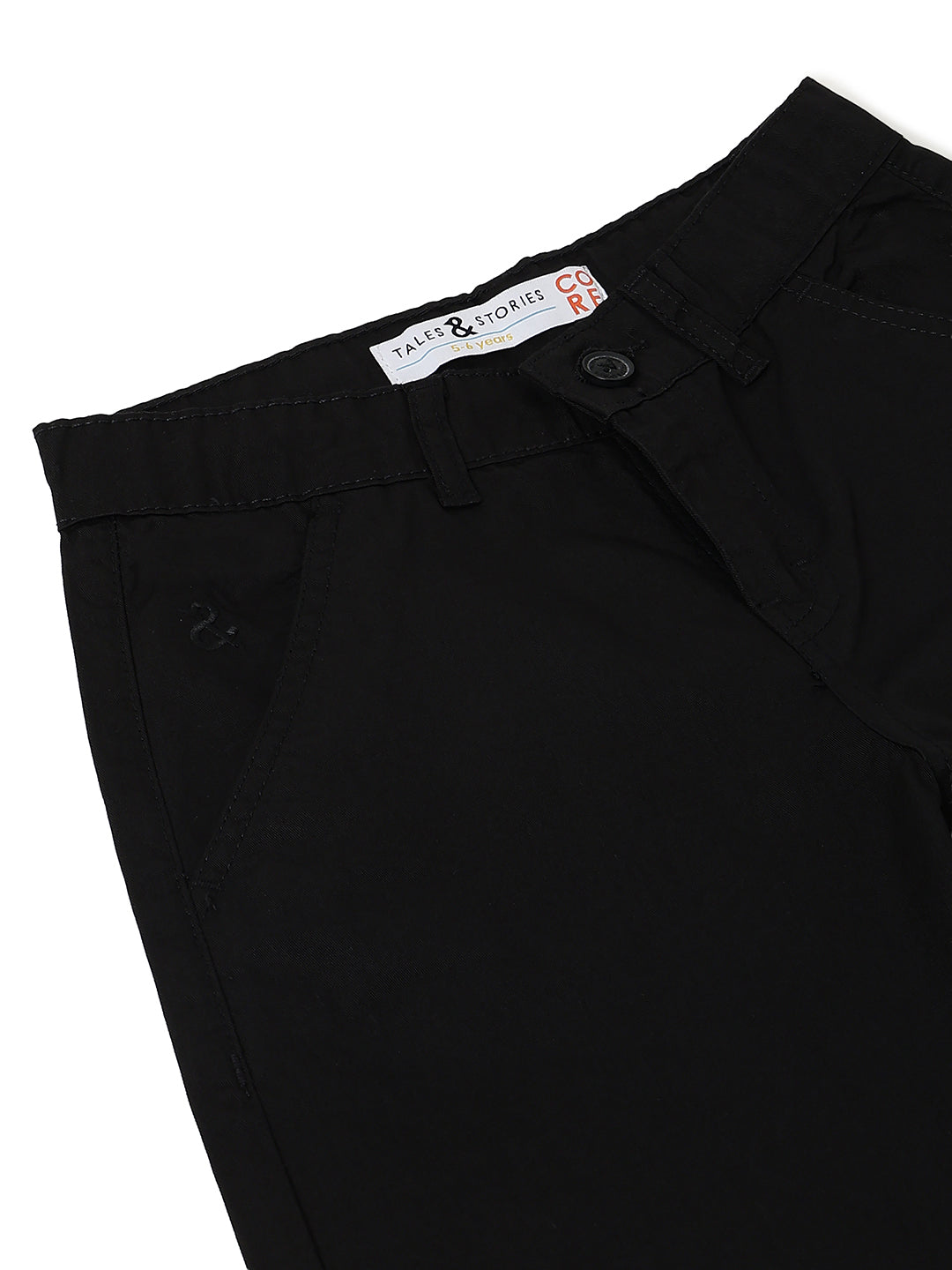 Boys Black Cotton Solid Bermuda Shorts