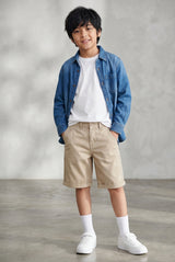 Boys Cotton Twill Khaki Bermuda Shorts