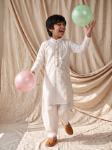 Boys White Cotton Ethnic Kurta Pathani Pant Set