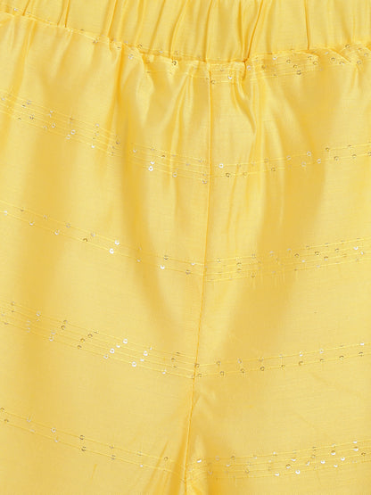 Girls Multiprint & Yellow Viscose & Poly Stripe One Shoulder Crop Top With Sharara
