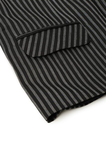 Boys Polyester Viscose White & Black Striped Blazer