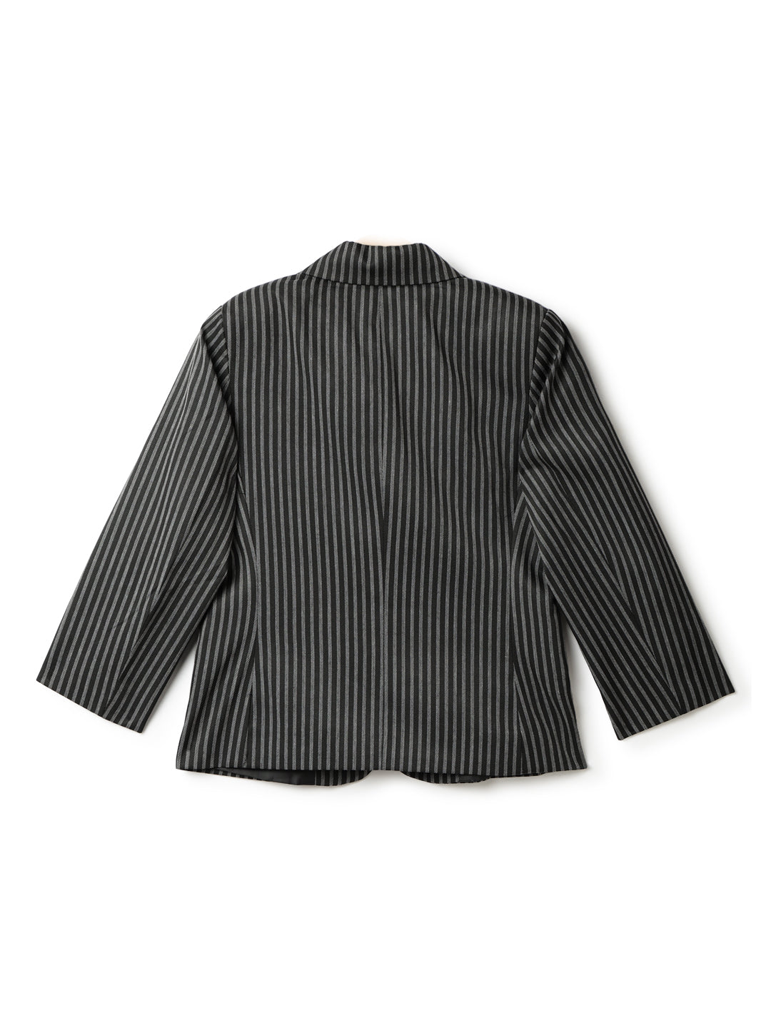 Boys Polyester Viscose White & Black Striped Blazer