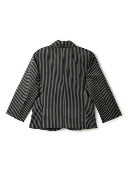 Boys Polyester Viscose White & Black Striped Blazer