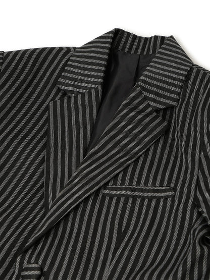 Boys Polyester Viscose White & Black Striped Blazer