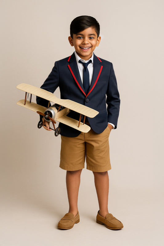 Boys Polyester Viscose Navy Blue Solid Blazer