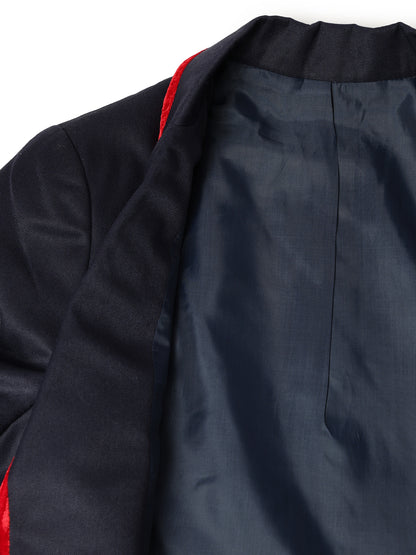 Boys Polyester Viscose Navy Blue Solid Blazer