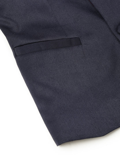 Boys Polyester Viscose Navy Blue Solid Blazer