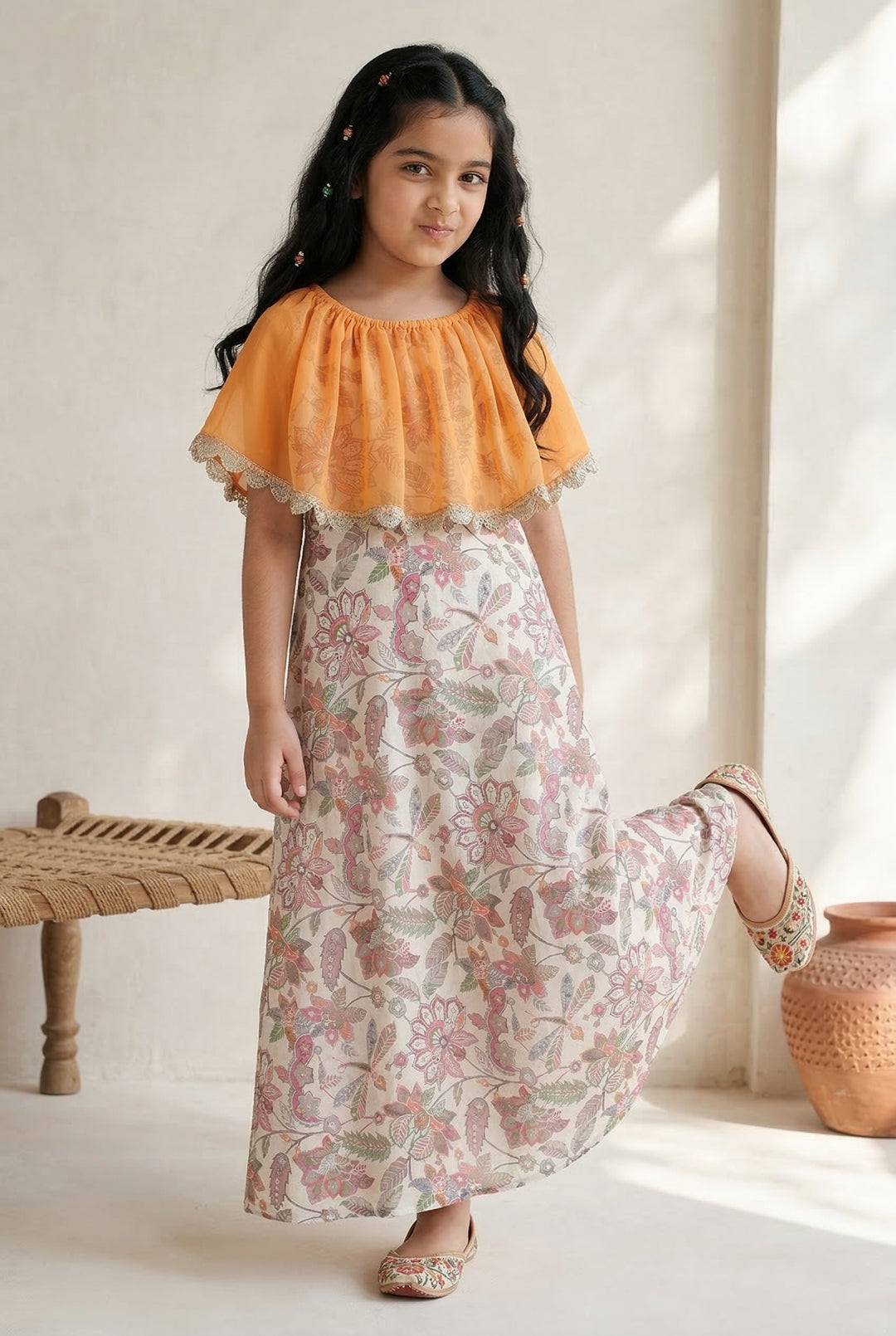 Girls Multicolor Floral Printed Maxi Dress