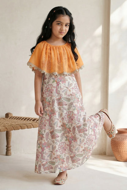 Girls Multicolor Floral Printed Maxi Dress