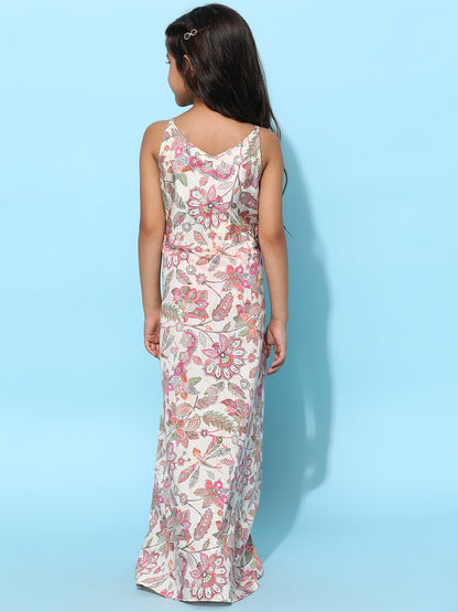 Girls Multicolor Floral Printed Maxi Dress
