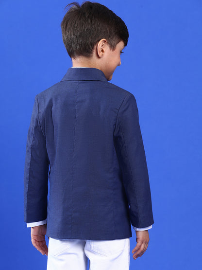 Boy Navy Blue Lycra Full Sleeves Solid Blazer