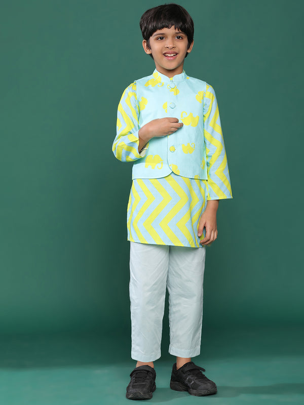 Boys Viscose Sky Blue Printed Kurta Set